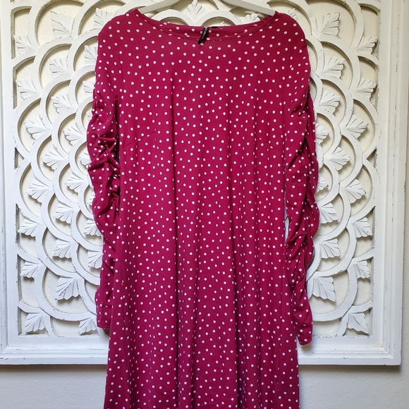 Raspberry Red Polka-dot Knit Fall Mini Dress by Capsule Simply Be UK 16 … - Picture 5 of 9